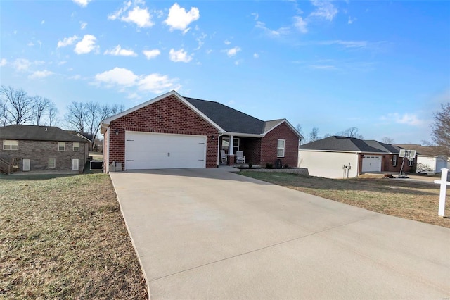 single story home with a garage and a front yard