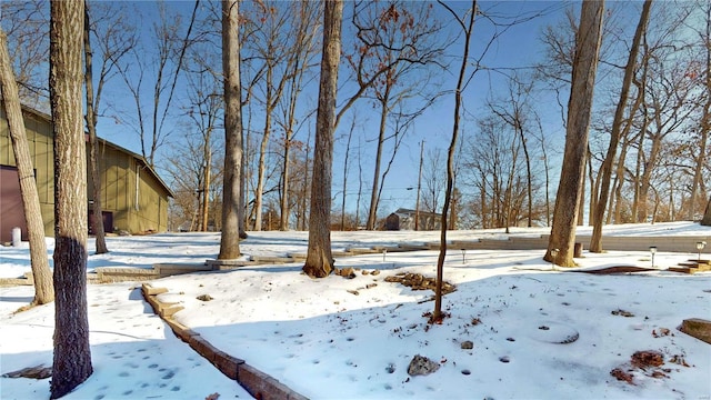 view of yard layered in snow