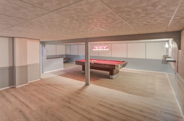 rec room featuring pool table and light hardwood / wood-style flooring