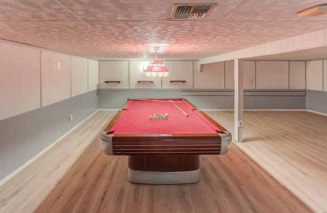 recreation room featuring pool table and light hardwood / wood-style floors