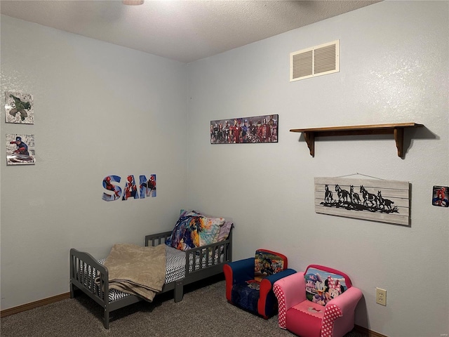 bedroom with carpet, visible vents, and baseboards