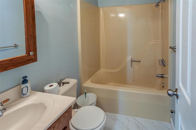 full bathroom featuring shower / bathing tub combination, vanity, and toilet