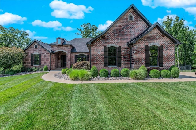 french country home featuring a front lawn