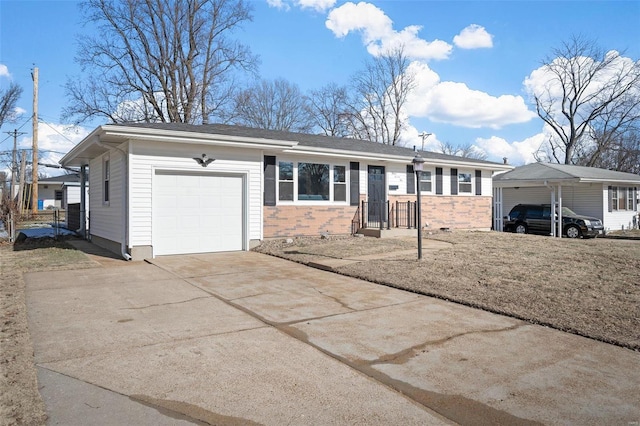 ranch-style home featuring a garage and a carport