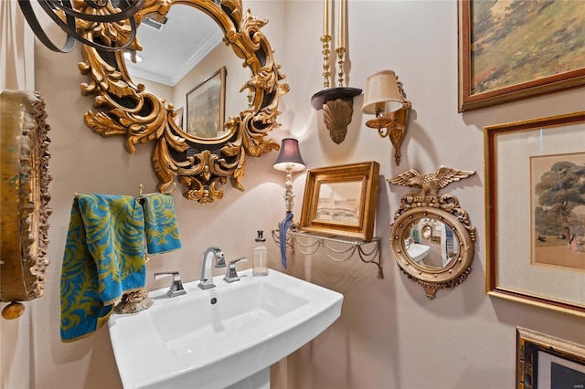 bathroom with ornamental molding and sink