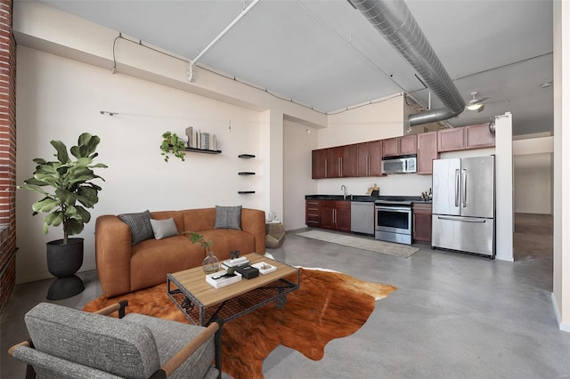 living room with sink