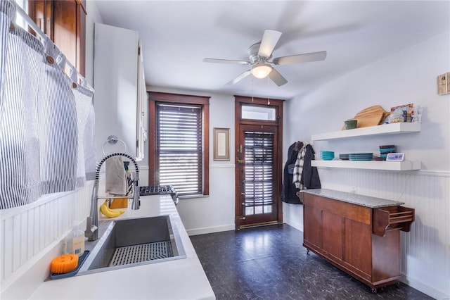 kitchen with sink and ceiling fan