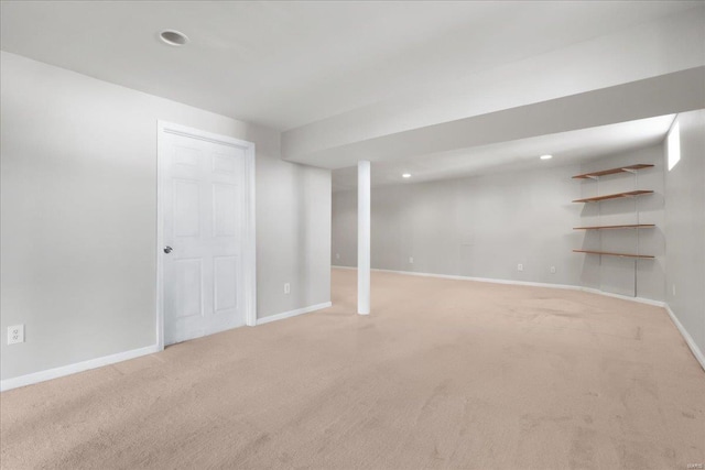 basement with light carpet