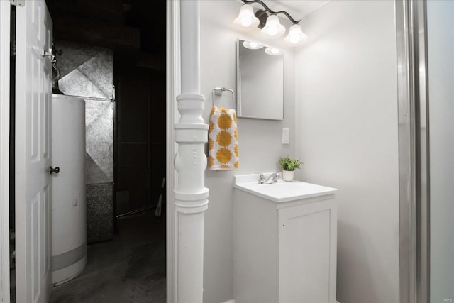 bathroom featuring vanity and gas water heater