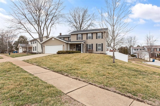 view of front of home with a garage and a front lawn