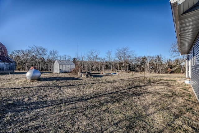 view of yard with a storage unit