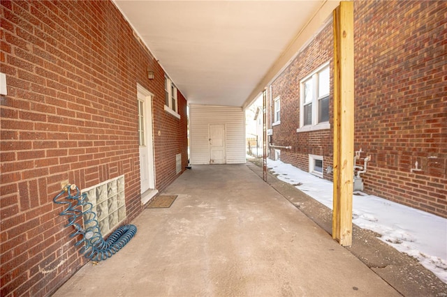 view of snow covered patio