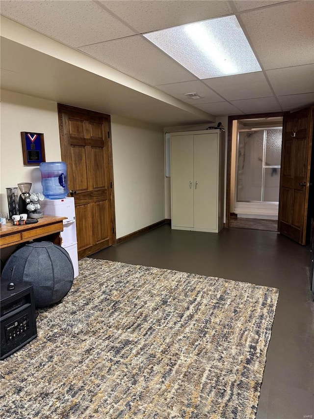 office area featuring a paneled ceiling