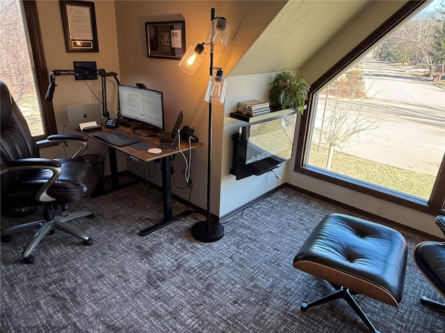 carpeted office with baseboards and plenty of natural light