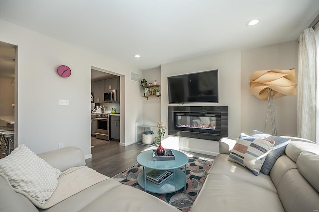 living room featuring dark hardwood / wood-style flooring