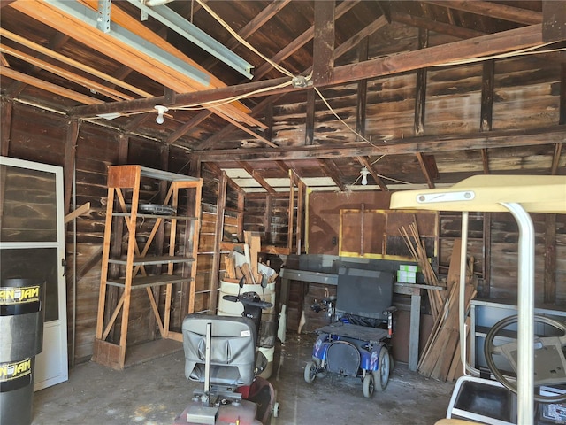 miscellaneous room featuring lofted ceiling