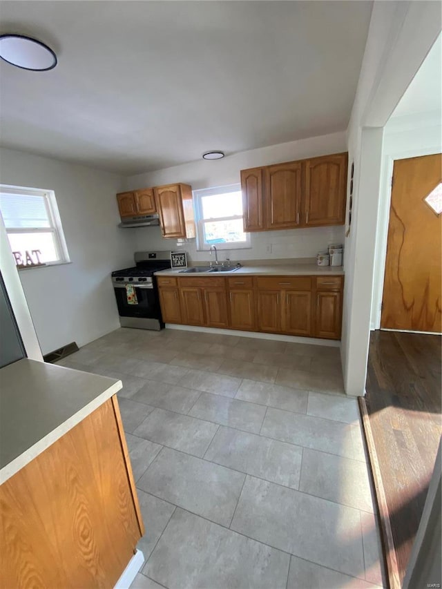 kitchen featuring sink and stainless steel gas range oven