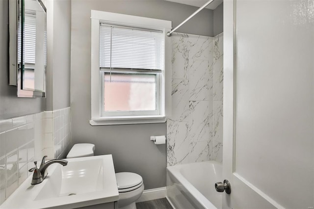 full bathroom with vanity, toilet, and shower / bath combination