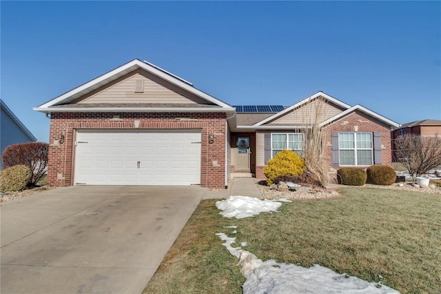 single story home featuring a garage and a front lawn