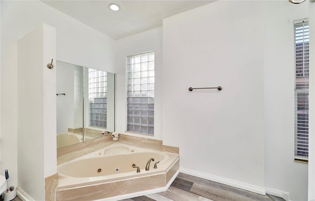 bathroom with a bathtub and wood-type flooring