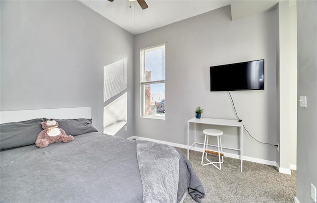 bedroom featuring ceiling fan and carpet flooring