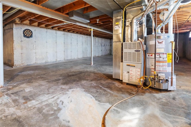 unfinished basement with water heater