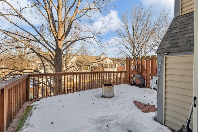 view of snow covered deck