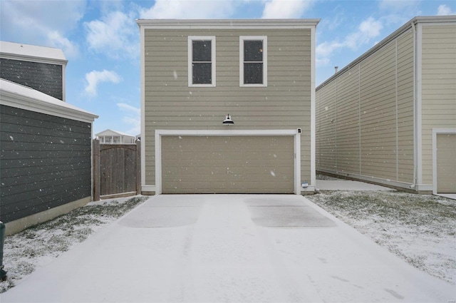 view of snow covered garage