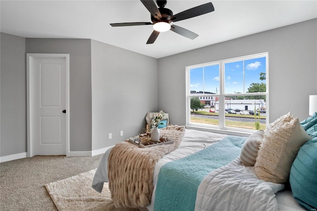 bedroom featuring carpet and ceiling fan