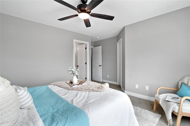 bedroom featuring carpet floors and ceiling fan