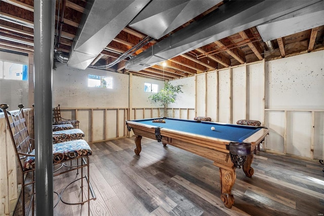 recreation room with billiards and hardwood / wood-style floors