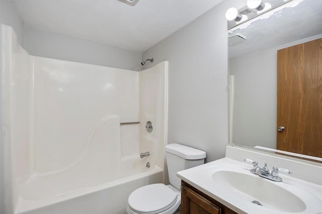 full bathroom featuring vanity, toilet, and shower / washtub combination