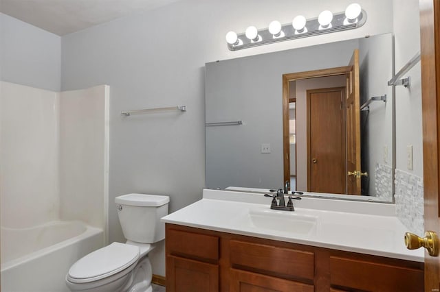 full bathroom featuring vanity, toilet, and bathing tub / shower combination