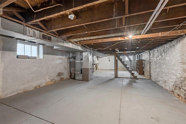 basement with heating unit