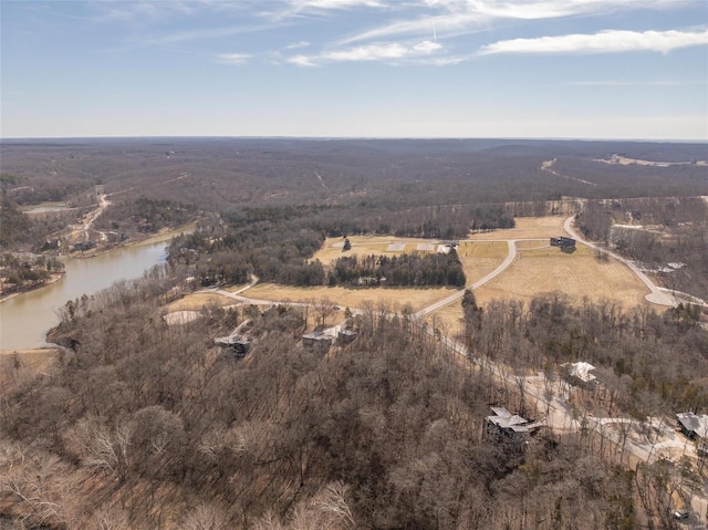 bird's eye view featuring a water view and a rural view