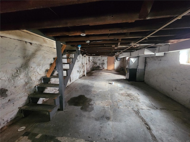 basement with heating unit