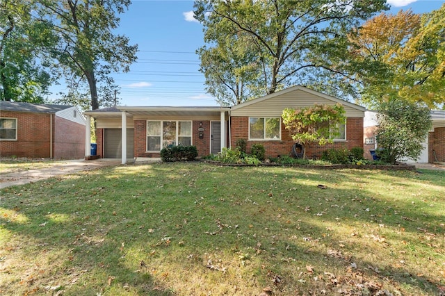 ranch-style house featuring a carport and a front lawn