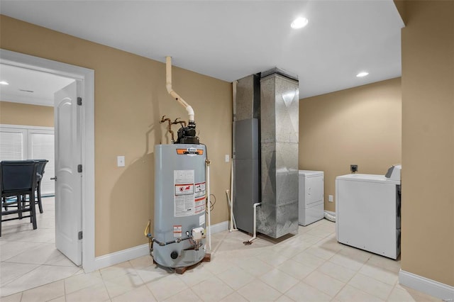 utilities with heating unit, water heater, and washing machine and clothes dryer