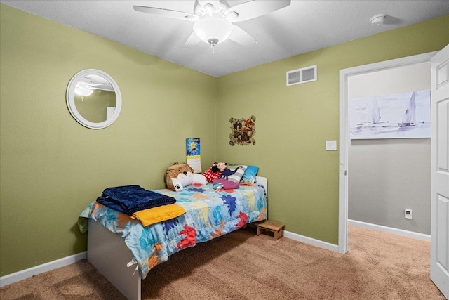 bedroom with carpet floors and ceiling fan