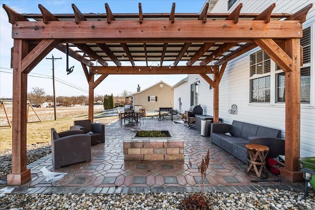 view of patio / terrace with outdoor lounge area and a pergola