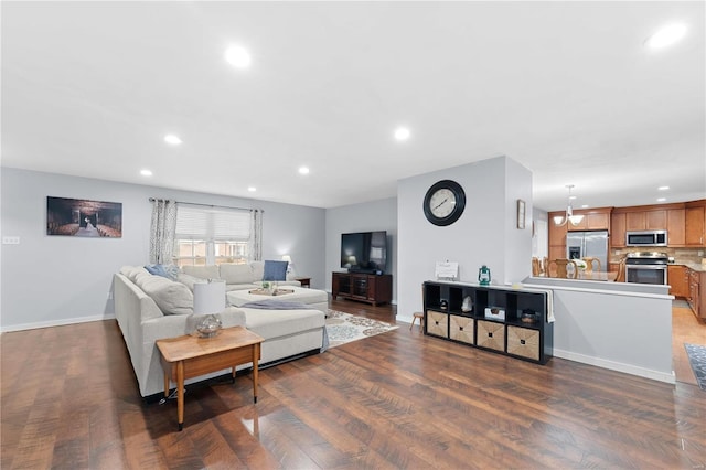 living room with dark wood-type flooring