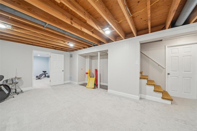 basement featuring carpet floors