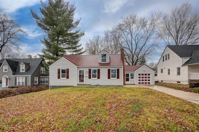 cape cod-style house with a garage and a front yard