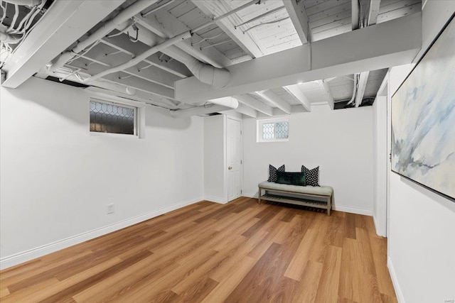 basement with hardwood / wood-style floors