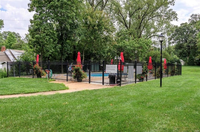 view of community with a pool and a yard