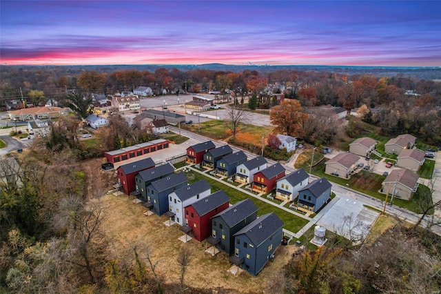 view of aerial view at dusk