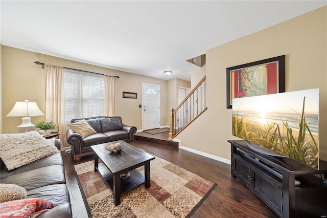 living room featuring dark hardwood / wood-style floors