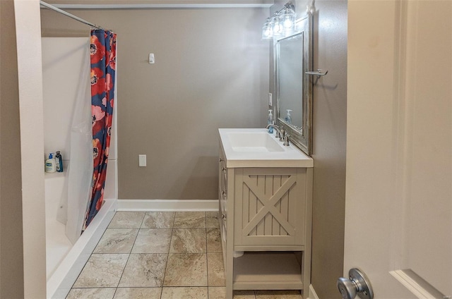 bathroom with vanity and a shower with shower curtain