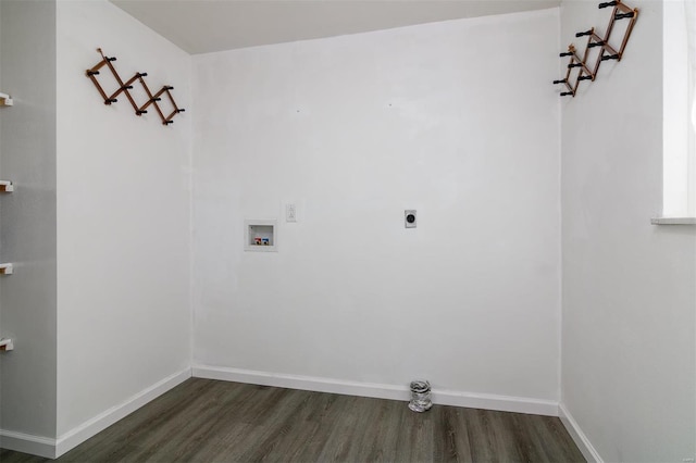 laundry room featuring hookup for a washing machine, electric dryer hookup, and dark wood-type flooring