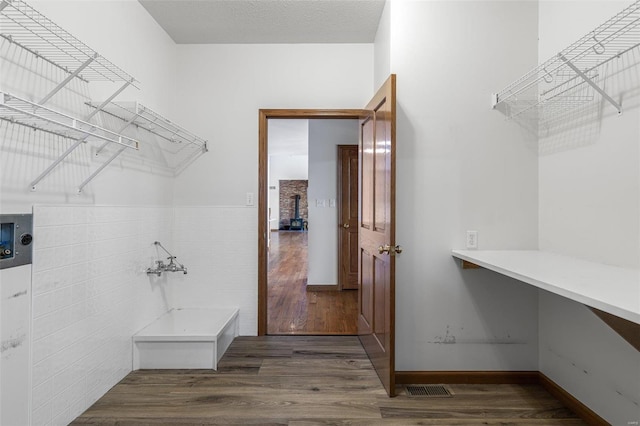 walk in closet featuring dark wood-type flooring